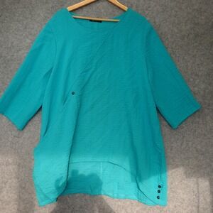 Yushi Womens 2XL Plus Tunic Top Teal Blue Boho Lagenlook Oversized Drape Artsy